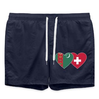 Turkménistan Suisse Drapeau Coeur - Short de bain - bleu marine - Devant - AI Model Male 185 light (185cm)