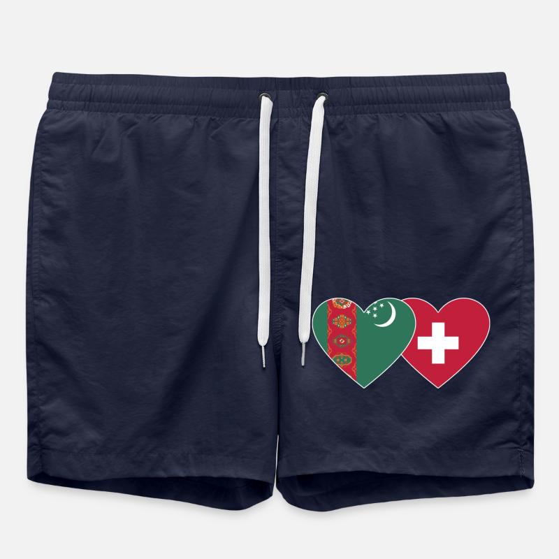 Turkménistan Suisse Drapeau Coeur - Short de bain - bleu marine