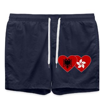 Albanien Hongkong Flagge Herz - Badeshorts - French Navy - Vorne - AI Model Male 185 light (185cm)
