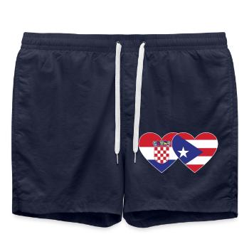 Kroatien Puerto Rico Herz Flagge - Badeshorts - French Navy - Vorne - AI Model Male 185 light (185cm)