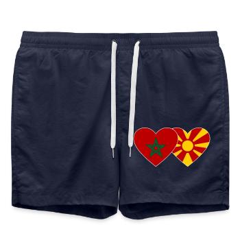 Maroc Macédoine Drapeau Coeur - Short de bain - bleu marine - Devant - AI Model Male 185 light (185cm)