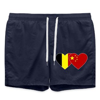 Belgium China Heart Flag - Swim Trunks - french navy - Front - AI Model Male 185 light (185cm)