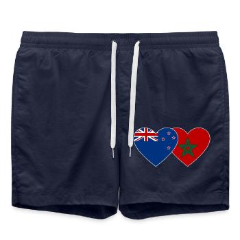 Neuseeland Marokko Flagge Herz - Badeshorts - French Navy - Vorne - AI Model Male 185 light (185cm)