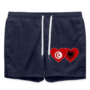 Tunisie Albanie Drapeau Coeur - Short de bain - bleu marine - Devant - AI Model Male 185 light (185cm)