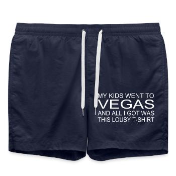 Souvenir Shirt - "My Kids Were in Vegas" - Swim Trunks - french navy - Front - AI Model Male 185 light (185cm)