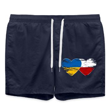 Ukraine Pologne drapeau coeur utilisé - Short de bain - bleu marine - Devant - AI Model Male 185 light (185cm)