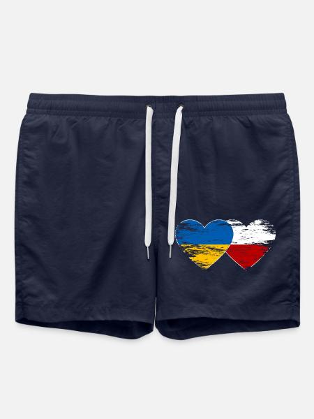 Ukraine Pologne drapeau coeur utilisé - Short de bain - bleu marine