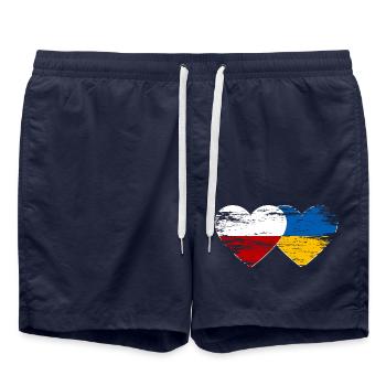 Poland Ukraine flag heart used - Swim Trunks - french navy - Front - AI Model Male 185 light (185cm)