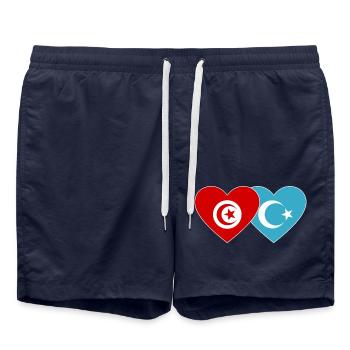 Tunisie Ouïghours Flag Heart - Short de bain - bleu marine - Devant - AI Model Male 185 light (185cm)