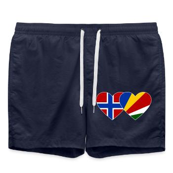 Norwegen Seychellen Flagge Herz - Badeshorts - French Navy - Vorne - AI Model Male 185 light (185cm)