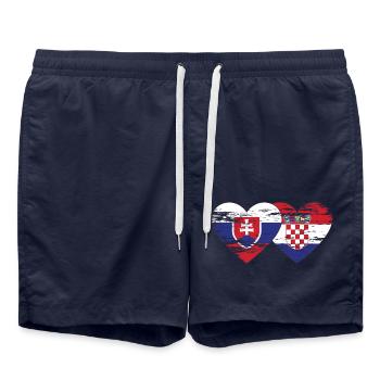 Slowakei Kroatien Flagge Herz used - Badeshorts - French Navy - Vorne - AI Model Male 185 light (185cm)