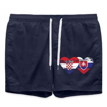 Croatia Slovakia flag heart used - Swim Trunks - french navy - Front - AI Model Male 185 light (185cm)
