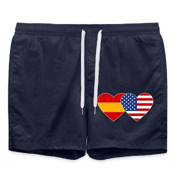 Spanien USA Flagge Herz - Badeshorts - French Navy - Vorne - AI Model Male 185 light (185cm)