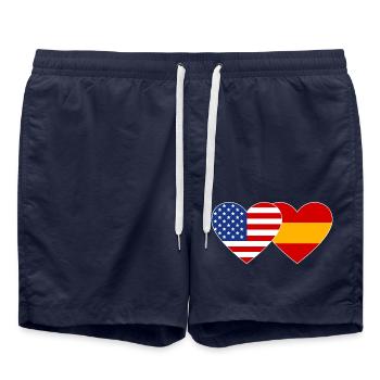 USA Spain Flag Heart - Swim Trunks - french navy - Front - AI Model Male 185 light (185cm)