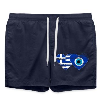 Greece Nazar Bead Flag Heart Distressed - Swim Trunks - french navy - Front - AI Model Male 185 light (185cm)