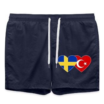Sweden Turkey Flag Heart - Swim Trunks - french navy - Front - AI Model Male 185 light (185cm)