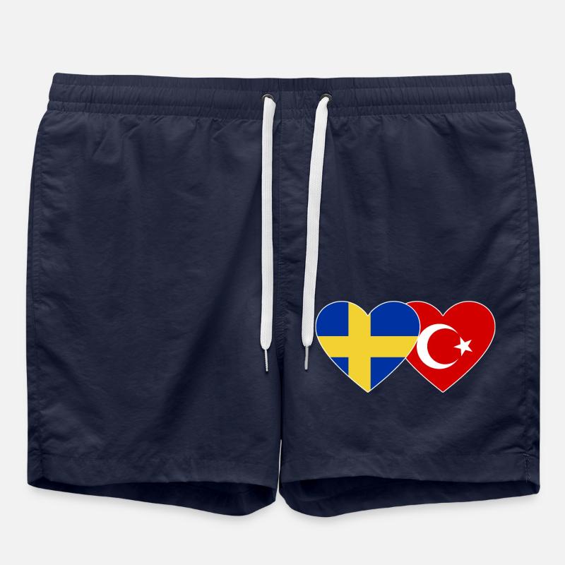 Sweden Turkey Flag Heart - Swim Trunks - french navy