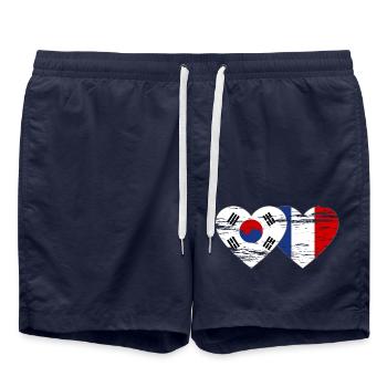 Südkorea Frankreich Flagge Herz used - Badeshorts - French Navy - Vorne - AI Model Male 185 light (185cm)