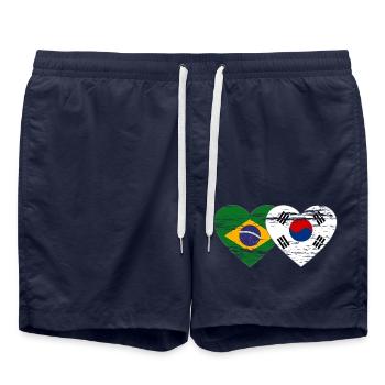 Brésil Corée du Sud drapeau coeur utilisé - Short de bain - bleu marine - Devant - AI Model Male 185 light (185cm)