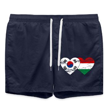 Südkorea Ungarn Flagge Herz used - Badeshorts - French Navy - Vorne - AI Model Male 185 light (185cm)