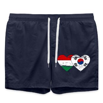 Ungarn Südkorea Flagge Herz used - Badeshorts - French Navy - Vorne - AI Model Male 185 light (185cm)