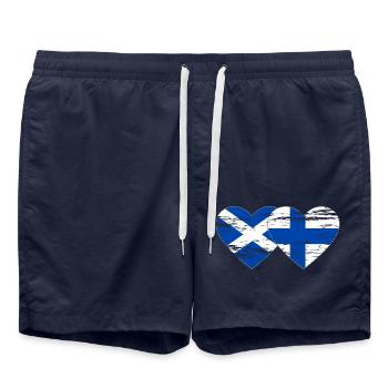 Scotland Finland Flag Heart Used - Swim Trunks - french navy - Front - AI Model Male 185 light (185cm)