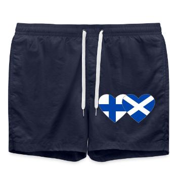Finland Scotland Flag Heart - Swim Trunks - french navy - Front - AI Model Male 185 light (185cm)