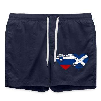 Slovenia Scotland Flag Heart Used - Swim Trunks - french navy - Front - AI Model Male 185 light (185cm)