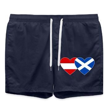Austria Scotland Flag Heart - Swim Trunks - french navy - Front - AI Model Male 185 light (185cm)