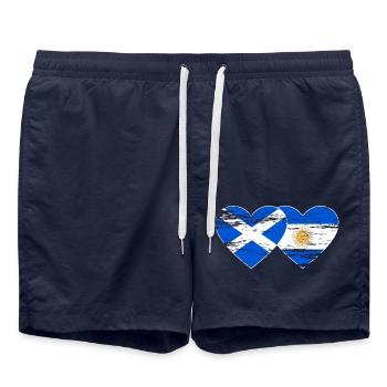 Schottland Argentinien Flagge Herz used - Badeshorts - French Navy - Vorne - AI Model Male 185 light (185cm)