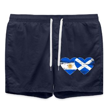 Argentina Scotland Flag Heart Used - Swim Trunks - french navy - Front - AI Model Male 185 light (185cm)