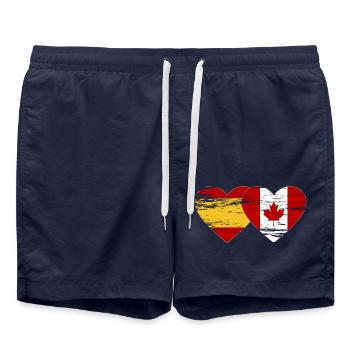 Spain Canada flag heart used - Swim Trunks - french navy - Front - AI Model Male 185 light (185cm)