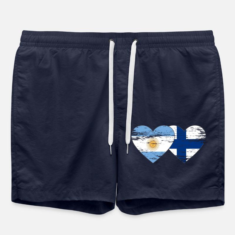 Argentine Finlande drapeau coeur utilisé - Short de bain - bleu marine