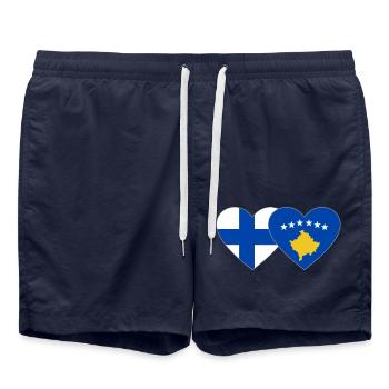 Finnland Kosovo Flagge Herz - Badeshorts - French Navy - Vorne - AI Model Male 185 light (185cm)