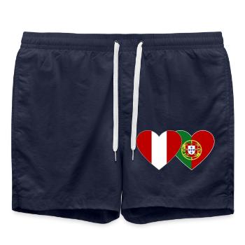Pérou Portugal Drapeau Coeur - Short de bain - bleu marine - Devant - AI Model Male 185 light (185cm)