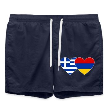 Greece Armenia Flag Heart - Swim Trunks - french navy - Front - AI Model Male 185 light (185cm)
