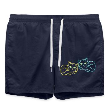 Retro Katzen müde 80er 90er Vintage Katze - Badeshorts - French Navy - Vorne - AI Model Male 185 light (185cm)
