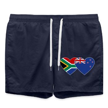 Afrique du Sud Nouvelle-Zélande Drapeau Cœur - Short de bain - bleu marine - Devant - AI Model Male 185 light (185cm)