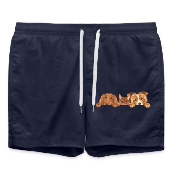 Niedliche rothaarige Katze und zwei Hunde - Badeshorts - French Navy - Vorne - AI Model Male 185 light (185cm)