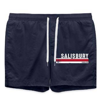 Vintage Salisbury England Retro Erbe - Badeshorts - French Navy - Vorne - AI Model Male 185 light (185cm)