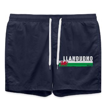 Llandudno Retro Wales Design für stolze walisische Fans - Badeshorts - French Navy - Vorne - AI Model Male 185 light (185cm)