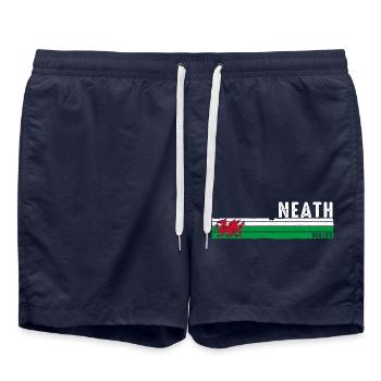 Neath: Umarmen Sie walisischen Charme mit Retro-Design - Badeshorts - French Navy - Vorne - AI Model Male 185 light (185cm)
