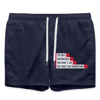 what I say quote - Swim Trunks - french navy - Front - AI Model Male 185 light (185cm)