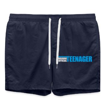 warning official teenage quote - Swim Trunks - french navy - Front - AI Model Male 185 light (185cm)