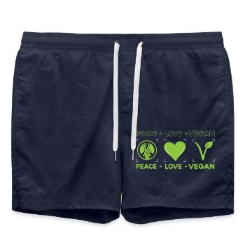 Vegan Peace Love - Swim Trunks - french navy - Front - AI Model Male 185 light (185cm)