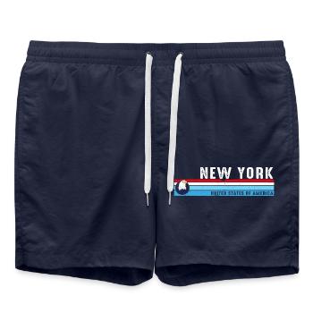 New York City Vintage Skyline Classic Retro Style - Swim Trunks - french navy - Front - AI Model Male 185 light (185cm)