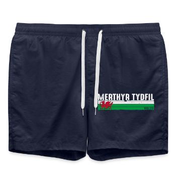 Merthyr Tydfil: Walisisches Erbe und landschaftliche Schönheit - Badeshorts - French Navy - Vorne - AI Model Male 185 light (185cm)