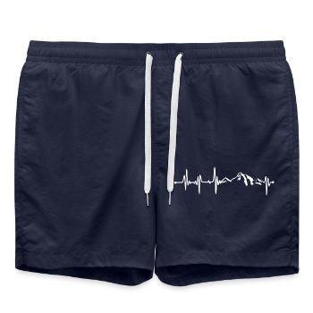 Heartbeat - Mountains - Hiking - ECG - Swim Trunks - french navy - Front - AI Model Male 185 light (185cm)