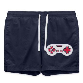 Design Retro Gamer Controller - Badeshorts - French Navy - Vorne - AI Model Male 185 light (185cm)
