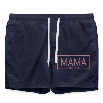 2023, werdende Mama, Schwangerschaftsankündigung - Badeshorts - French Navy - Vorne - AI Model Male 185 light (185cm)